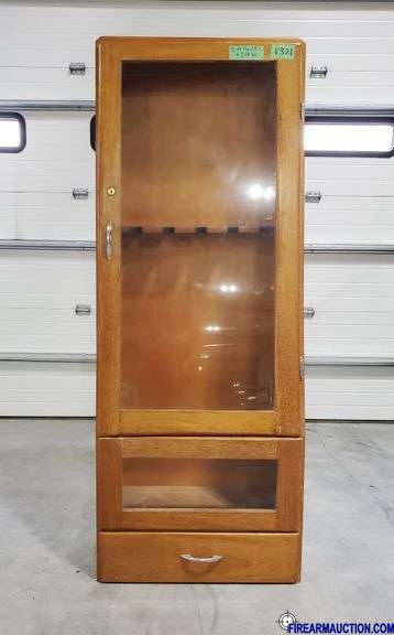 Wooden Five Gun Cabinent W/Glass Door & 1 Drawer - 5 Ft H X 23"L X 12"W