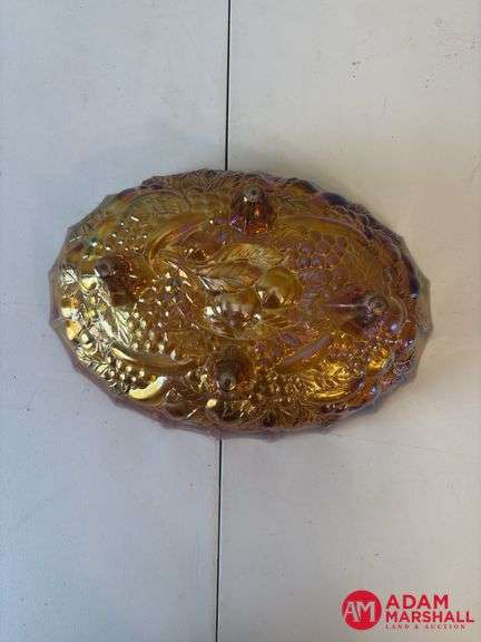 Footed Carnival Glass Fruit Bowl
