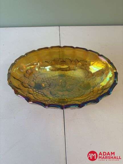 Footed Carnival Glass Fruit Bowl