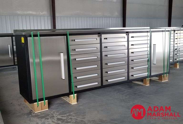 Unused Steelman Tool Box - Stainless Steel, 2 Door & 18 Drawer, 113"W x 24"D x 38"H