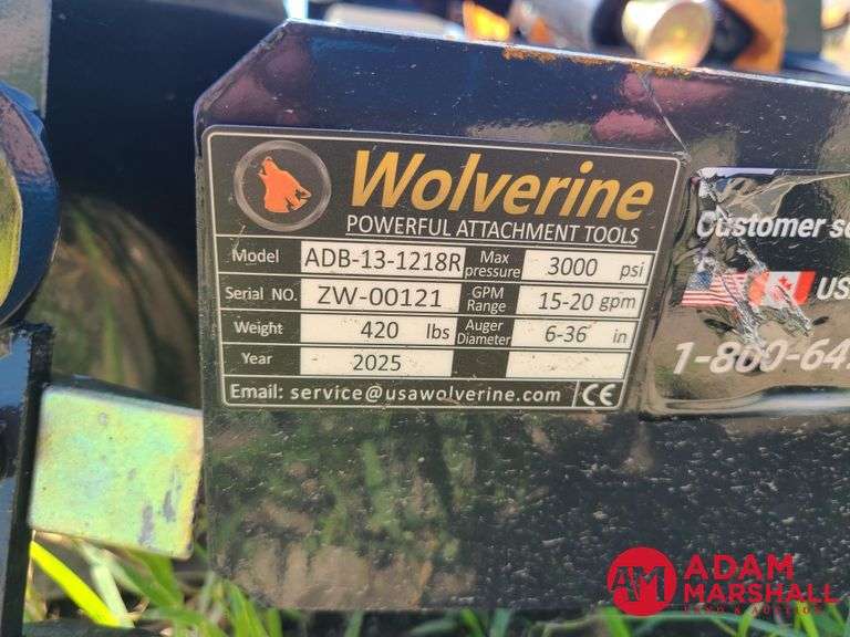 Unused Wolverine Hydraulic Auger w/ 12" & 18" Bits for Skid Steer