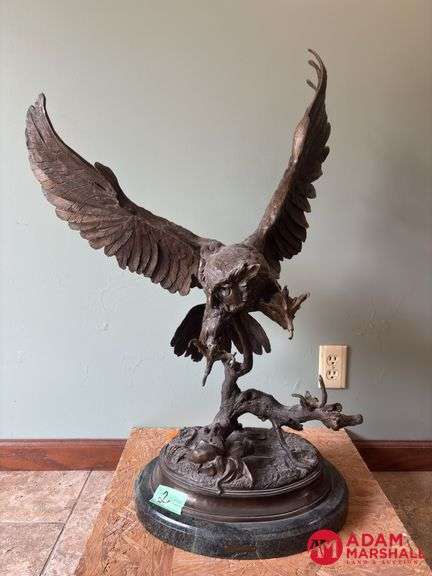 Bronze? Owl Sculpture on Marble Base- HEAVY