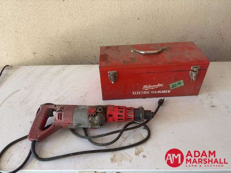 Milwaukee Metal Tool Box with Accessories & Milwaukee Rotary Hammer (Not Tested)