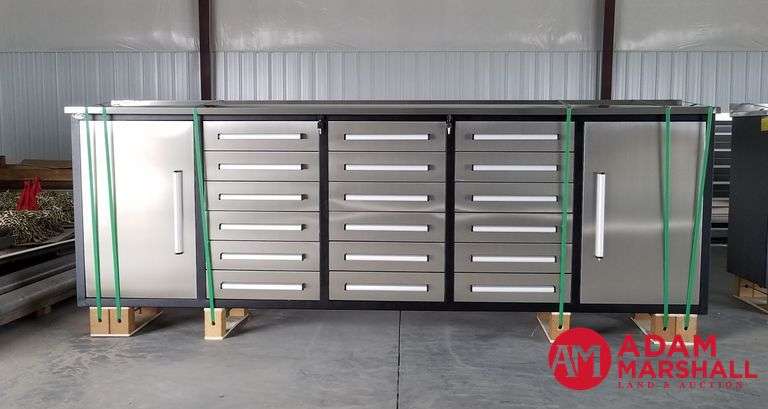 Unused Steelman Tool Box - Stainless Steel, 2 Door & 18 Drawer, 113"W x 24"D x 38"H