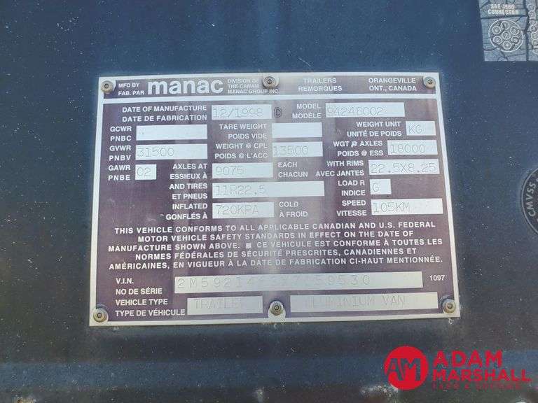1999  Manac  Van  Trailer - 48FT