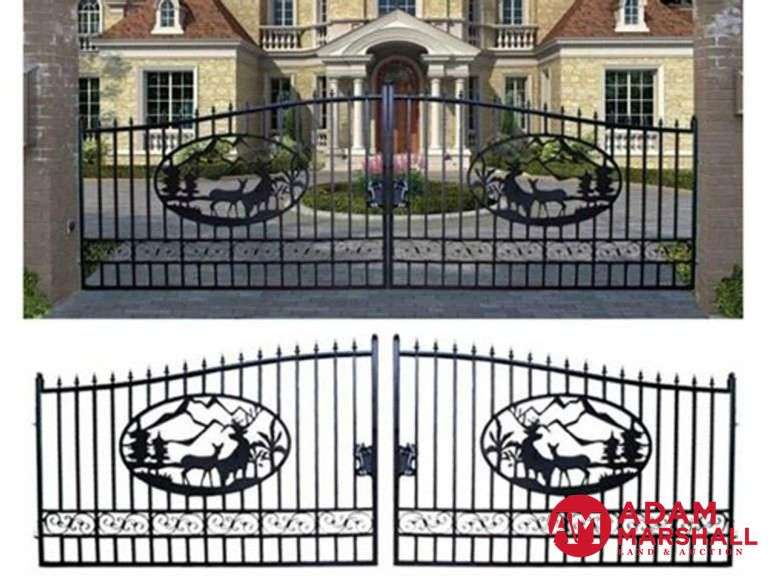 Unused 20FT Bi-Parting Iron Gate with Deer Artwork