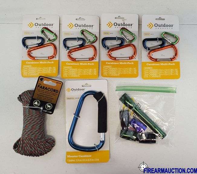 Assorted Carabiners, Paracord & Flashlight & Parts