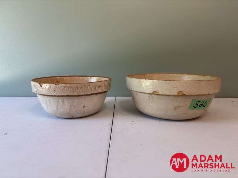 2 Large Crock Bowls - Has Some Chips & Cracks