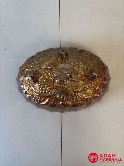 Footed Carnival Glass Fruit Bowl