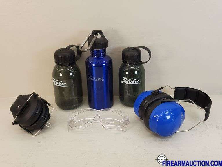 Assorted - (3) Water Bottles, (2) Gun Ear Muffs & Safetly Goggles -  * See Description & Photos