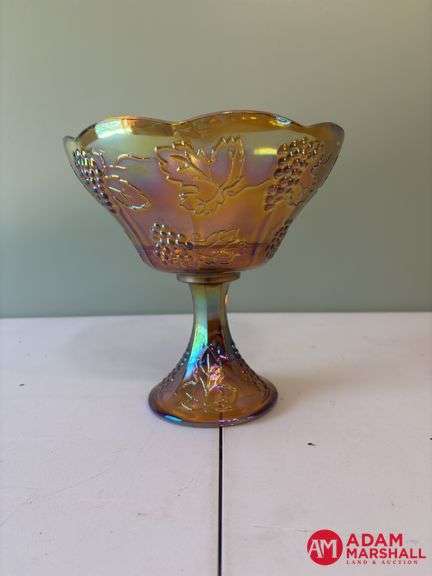 Carnival Glass Fruit Bowl on Pedestal