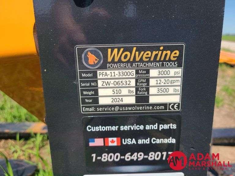 Unused Wolverine Pallet Forks w/ Hydraulic Adjustment, 48"