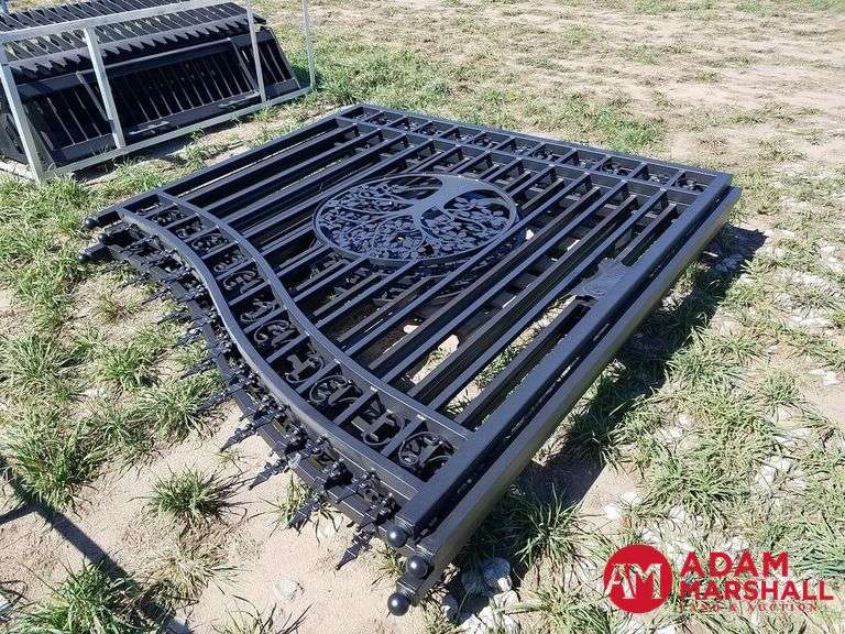 Unused 14FT Bi-Parting Iron Gate w/ Tree Artwork
