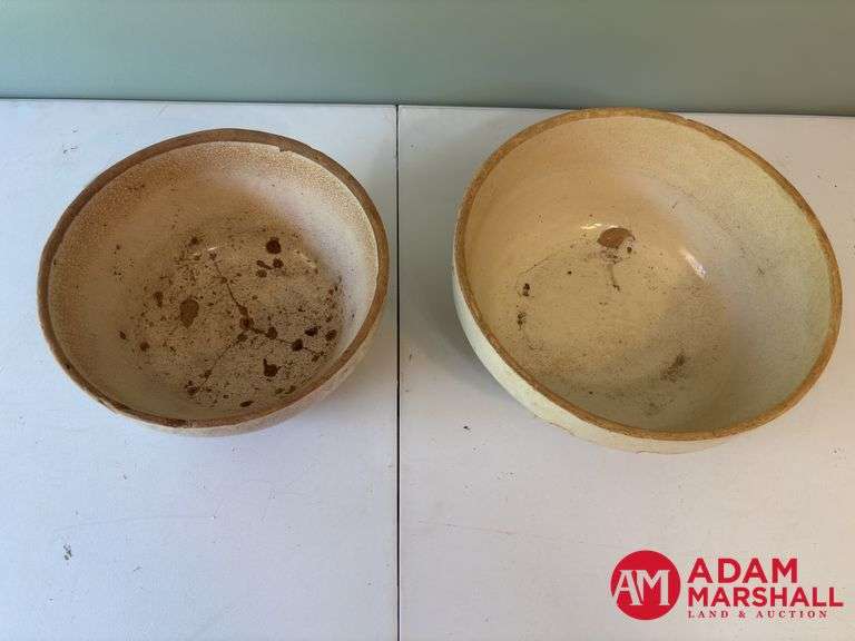 2 Large Crock Bowls - Has Some Chips & Cracks