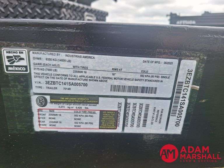 Unused 2025 Industrias America 7014R x 14FT Dump Trailer