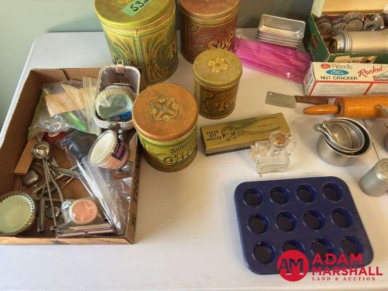Old Bottles, Cookie Press, Bread Pans, Nut Crackers, Old Metal Canisters & More