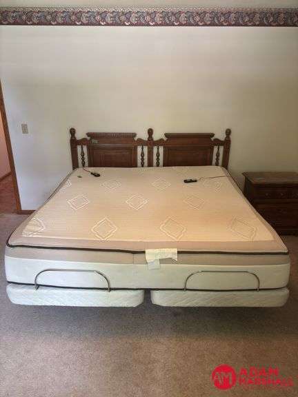 King Sized Adjustable Bed with 2 Remotes, Box Springs, Mattress, Headboard & Frame