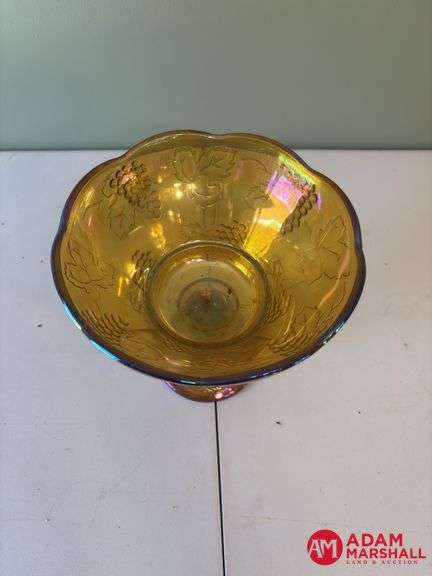 Carnival Glass Fruit Bowl on Pedestal