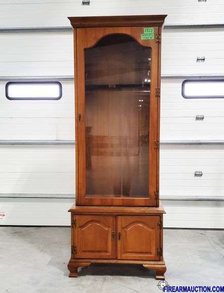 Wooden Six Gun Cabinent W/Glass Door, 2 Door Storage, Light  & Keys - 74"H X 24"L X 16½"W
