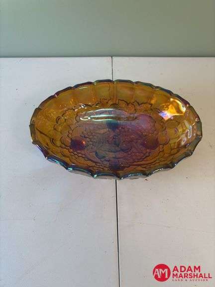 Footed Carnival Glass Fruit Bowl