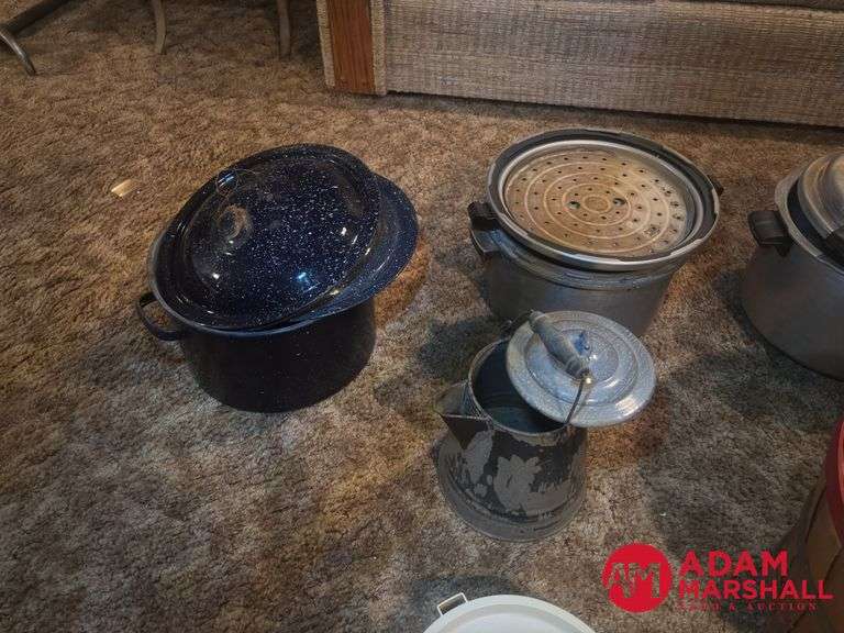 Old Canners, Basket, Tupperware and Cowboy Coffee Pot