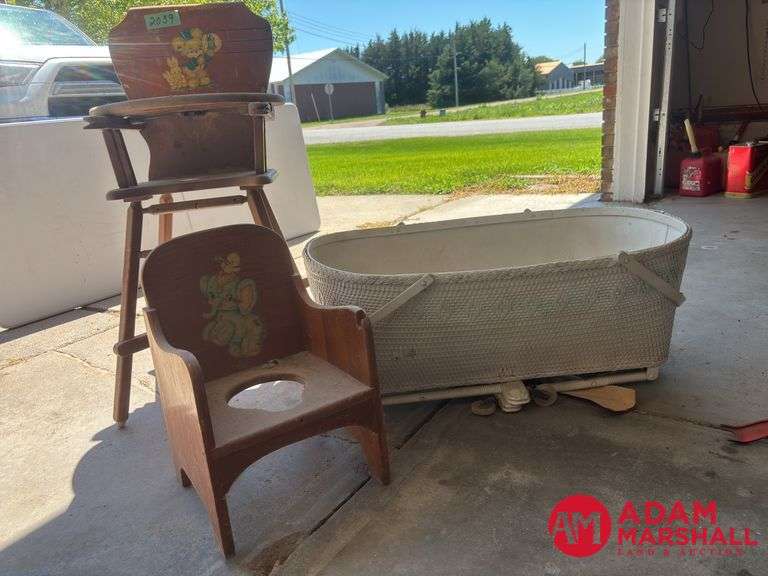 Wooden Highchair, Wooden Potty Chair & Bassinet