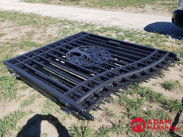 Unused 14FT Bi-Parting Iron Gate w/ Tree Artwork