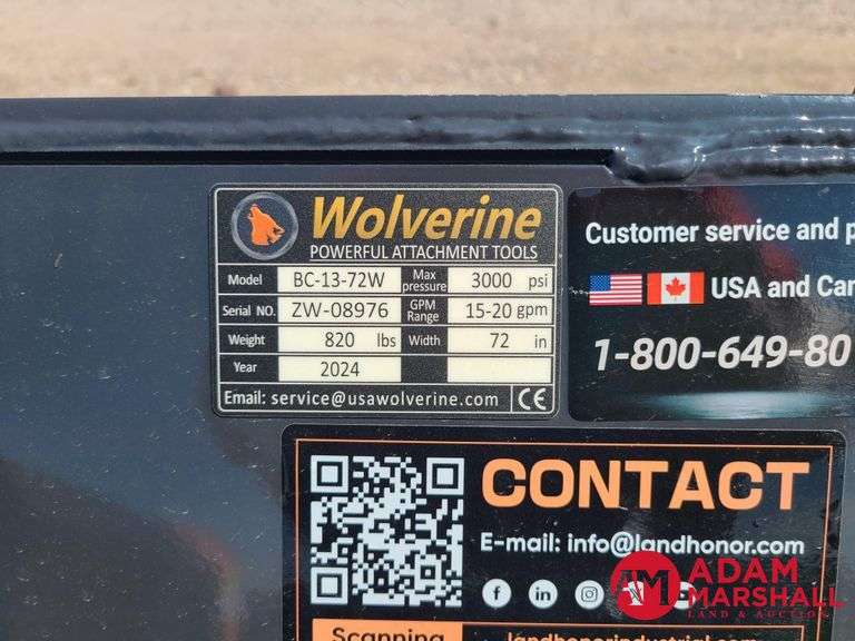 Unused Wolverine 72" Wide Mower for Skid Steer