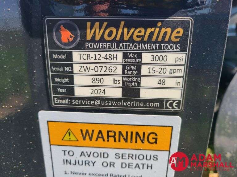 Unused Wolverine Trencher for Skid Steer, 8"x48"