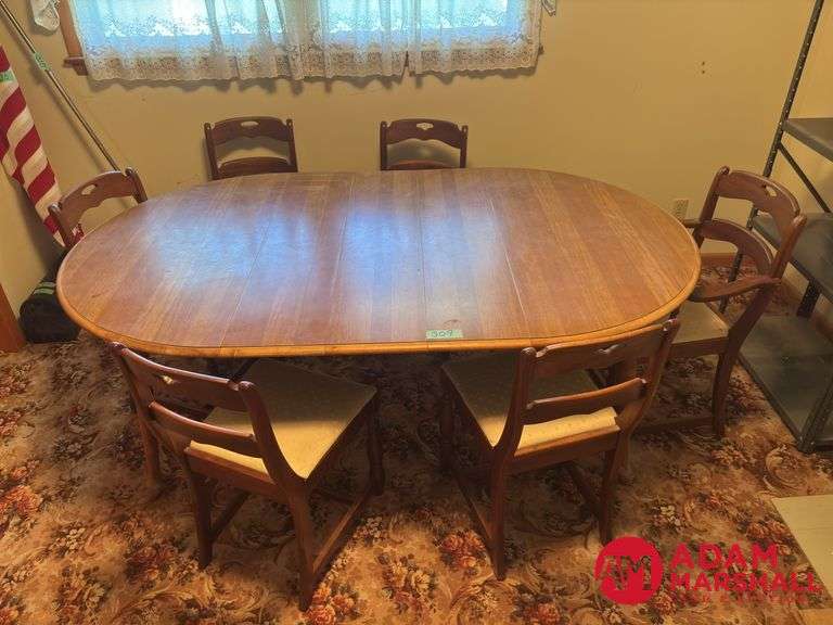 Wooden Table with 3 Leaves & 6 Chairs
