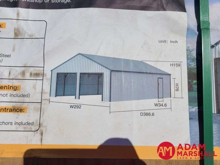 Unused Double Garage Metal Shed - 25FTx33FT