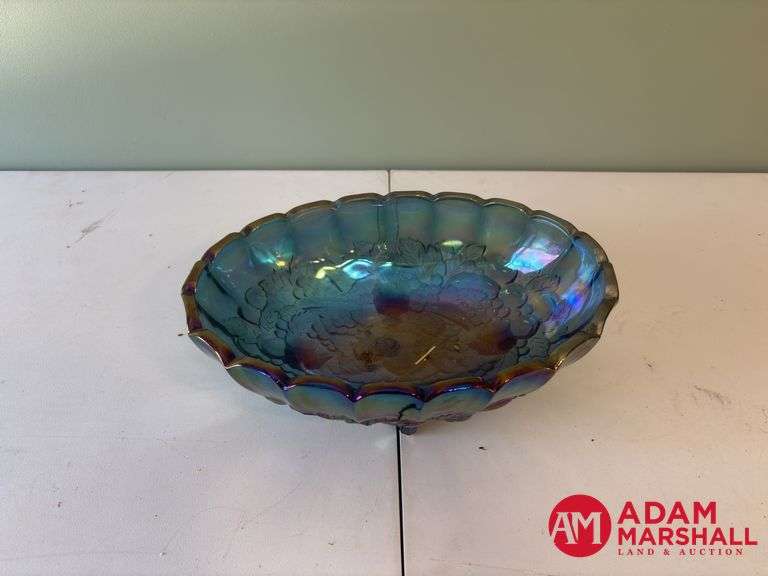 Footed Carnival Glass Fruit Bowl