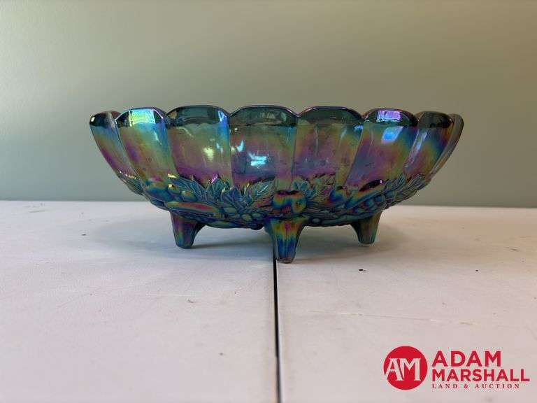 Footed Carnival Glass Fruit Bowl