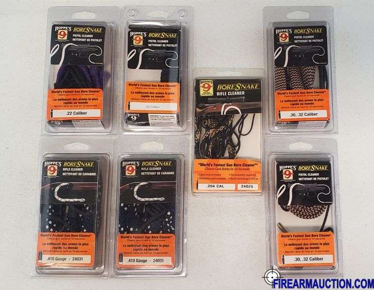 (7) Hoppe's 9 Bore Snake Cleaners - (1) 204 Cal, (2) 410, (2) 30/32 Cal, & (2) 22 Cal