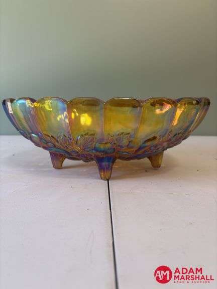 Footed Carnival Glass Fruit Bowl