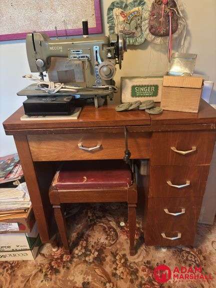 Necchi Sewing Machine & Accessories, Sewing Table with Stool