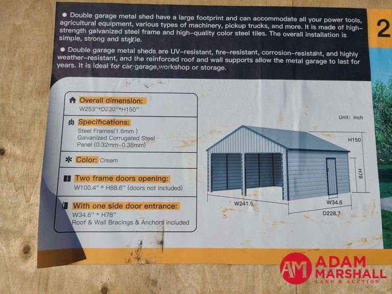 Unused Double Garage Metal Shed - 21FTx19FT
