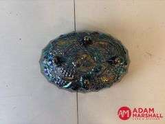 Footed Carnival Glass Fruit Bowl
