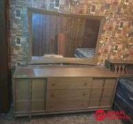 Wooden Dresser With Attached Mirror 64 by 20