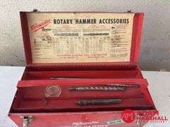 Milwaukee Metal Tool Box with Accessories & Milwaukee Rotary Hammer (Not Tested)