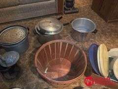 Old Canners, Basket, Tupperware and Cowboy Coffee Pot
