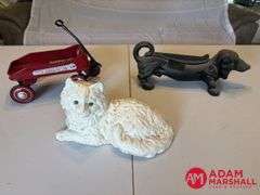 Cast Iron Cat & Dog, Metal Streak-O-Lite Metal Wagon