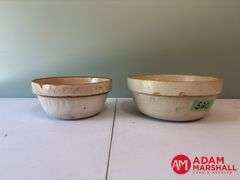 2 Large Crock Bowls - Has Some Chips & Cracks