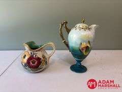 Hand Painted Tea Pot & Chipped Pitcher