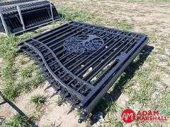 Unused 14FT Bi-Parting Iron Gate w/ Tree Artwork