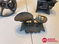 Vintage Cast Iron Balance & Scals, Vintage Cast Iron Wood Stove with Cookware, Cast Iron Vintage Apple Peeler
