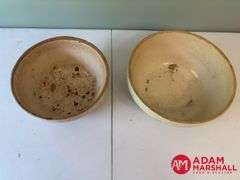 2 Large Crock Bowls - Has Some Chips & Cracks