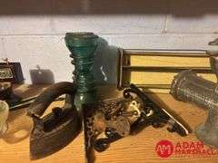 Metal Clothes Rack, Insulators, Sad Iron and other Vintage Items