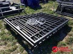 Unused 14FT Bi-Parting Iron Gate w/ Tree Artwork