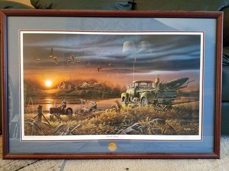 Framed Terry Redlin Print ‘Patiently Waiting’ with Ducks Unlimited Medallion